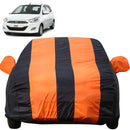 Autofact i10 Car Cover - EasyShield - Car Body Cover for Hyundai i10 - With Mirror Pockets, Triple Stitched, Bottom Fully Elastic, Adjustable Belt and Buckle (Orange Blue Stripes)