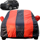 Autofact Compass Car Cover - EasyShield - Car Body Cover for Jeep Compass - With Mirror Pockets, Triple Stitched, Bottom Fully Elastic, Adjustable Belt and Buckle (Red Blue Stripes)