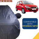 Autofact Getz Car Cover - CoreProtect - Water Resistant Car Body Cover for Hyundai Getz - With Mirror Pockets, Triple Stitched, Bottom Fully Elastic, Adjustable Belt and Buckle (Grey 210D)
