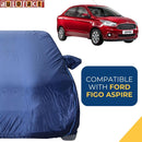 Autofact Figo Aspire Car Cover - CoreProtect - Water Resistant Car Body Cover for Ford Figo Aspire - With Mirror Pockets, Triple Stitched, Bottom Fully Elastic, Adjustable Belt and Buckle (Navy 210D)