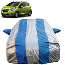 Autofact Beat Car Cover - FlexGuard - Waterproof Car Body Cover for Chevrolet Beat - With Mirror Pockets, Triple Stitched, Bottom Fully Elastic, Adjustable Belt and Buckle (Silver / Blue Stripes)
