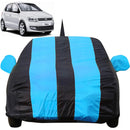 Autofact Polo Car Cover - EasyShield - Car Body Cover for Volkswagen Polo - With Mirror Pockets, Triple Stitched, Bottom Fully Elastic, Adjustable Belt and Buckle (Teak Blue Stripes)