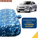 Autofact Accent Car Cover - TearTough - Dog Proof / Waterproof Car Body Cover for Hyundai Accent - With Mirror Pockets, Triple Stitched, Bottom Fully Elastic, Adjustable Belt and Buckle (Airforce Blue 4x4)