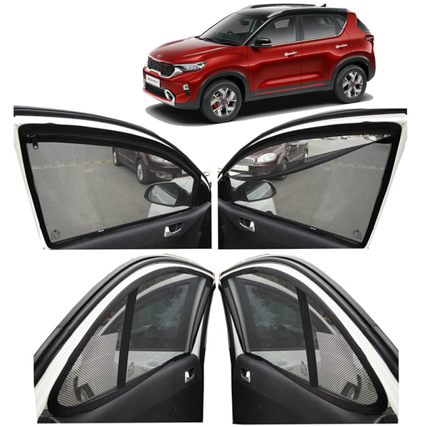 Autofact Magnetic Car Sunshades Compatible with Kia Sonet (Set of 4) – Easy Installation, UV Protection, Keeps Car Cool (Front 2 with Zippers for Easy Access, Rear 2 Without Zippers)