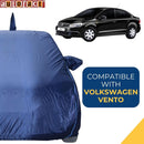Autofact Vento Car Cover - CoreProtect - Water Resistant Car Body Cover for Volkswagen Vento - With Mirror & Antenna Pockets, Triple Stitched, Bottom Fully Elastic, Adjustable Belt and Buckle (Navy 210D)