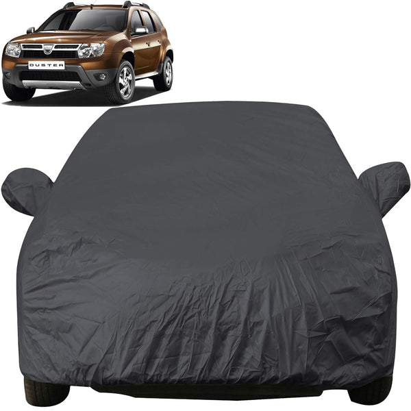 Autofact Duster Car Cover - EasyShield - Car Body Cover for Renaults Duster - With Mirror Pockets, Triple Stitched, Bottom Fully Elastic, Adjustable Belt and Buckle (Grey 190T)