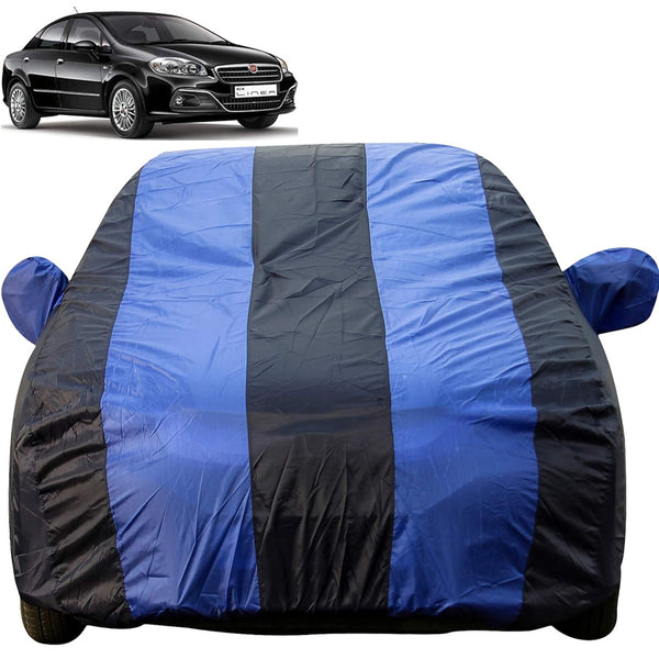 Autofact Linea Car Cover - EasyShield - Car Body Cover for Fiat Linea - With Mirror Pockets, Triple Stitched, Bottom Fully Elastic, Adjustable Belt and Buckle (Royal Blue Stripes)