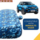 Autofact Kiger Car Cover - TearTough - Dog Proof / Waterproof Car Body Cover for Renualt Kiger - With Mirror Pockets, Triple Stitched, Bottom Fully Elastic, Adjustable Belt and Buckle (Airforce Blue 4x4)