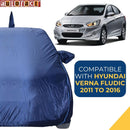 Autofact Verna Fludic Car Cover - CoreProtect - Water Resistant Car Body Cover for Hyundai Verna Fludic - With Mirror & Antenna Pockets, Triple Stitched, Bottom Fully Elastic, Adjustable Belt and Buckle (Navy 210D)