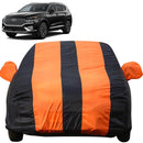 Autofact Santa Fe Car Cover - EasyShield - Car Body Cover for Hyundai Santa Fe - With Mirror Pockets, Triple Stitched, Bottom Fully Elastic, Adjustable Belt and Buckle (Orange Blue Stripes)
