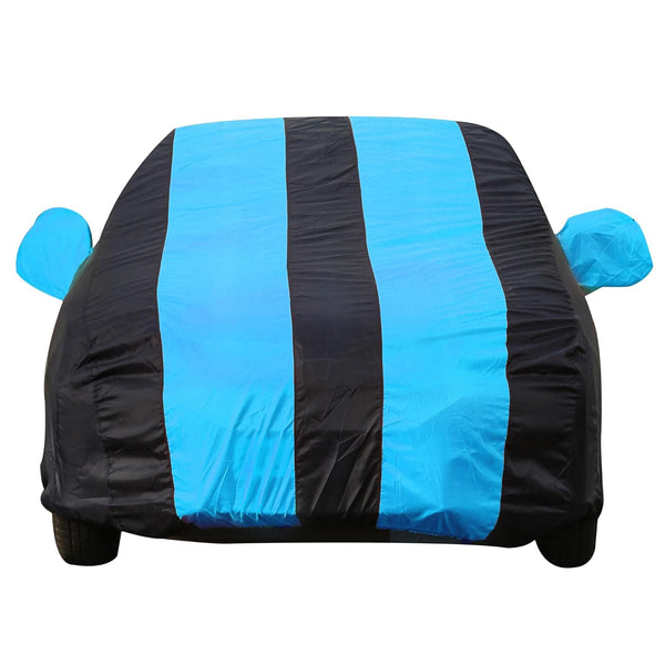 Autofact A4 Car Cover - EasyShield - Car Body Cover for Audi A4 - With Mirror Pockets, Triple Stitched, Bottom Fully Elastic, Adjustable Belt and Buckle (Teak Blue Stripes)