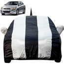 Autofact Verna Fludic Car Cover - EasyShield - Car Body Cover for Hyundai Verna Fludic - With Mirror Pockets, Triple Stitched, Bottom Fully Elastic, Adjustable Belt and Buckle (White Blue Stripes)