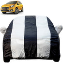 Autofact Punto Car Cover - EasyShield - Car Body Cover for Fiat Punto - With Mirror Pockets, Triple Stitched, Bottom Fully Elastic, Adjustable Belt and Buckle (White Blue Stripes)