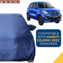 Autofact Celerio New Model Car Cover - CoreProtect - Water Resistant Car Body Cover for Maruti Celerio New Model - With Mirror Pockets, Triple Stitched, Bottom Fully Elastic, Adjustable Belt and Buckle (Navy 210D)