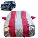 Autofact Hexa Car Cover - FlexGuard - Waterproof Car Body Cover for Tata Hexa - With Mirror Pockets, Triple Stitched, Bottom Fully Elastic, Adjustable Belt and Buckle (Silver / Pink Stripes)
