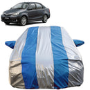 Autofact Etios Car Cover - FlexGuard - Waterproof Car Body Cover for Toyota Etios - With Mirror Pockets, Triple Stitched, Bottom Fully Elastic, Adjustable Belt and Buckle (Silver / Blue Stripes)