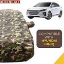 Autofact Ioniq Car Cover - TearTough - Dog Proof / Waterproof Car Body Cover for Hyundai Ioniq - With Mirror Pockets, Triple Stitched, Bottom Fully Elastic, Adjustable Belt and Buckle (Jungle Print 4x4)
