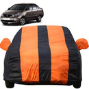 Autofact Indigo Car Cover - EasyShield - Car Body Cover for Tata Indigo - With Mirror Pockets, Triple Stitched, Bottom Fully Elastic, Adjustable Belt and Buckle (Orange Blue Stripes)