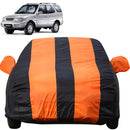 Autofact Safari Car Cover - EasyShield - Car Body Cover for Tata Safari - With Mirror Pockets, Triple Stitched, Bottom Fully Elastic, Adjustable Belt and Buckle (Orange Blue Stripes)