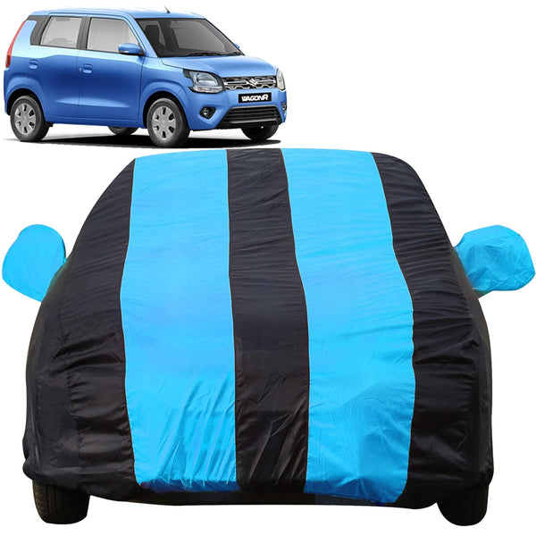 Autofact Wagon r / Wagonr Car Cover - EasyShield - Car Body Cover for Maruti Wagon r / Wagonr - With Mirror Pockets, Triple Stitched, Bottom Fully Elastic, Adjustable Belt and Buckle (Teak Blue Stripes)