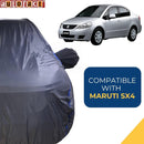 Autofact SX4 Car Cover - CoreProtect - Water Resistant Car Body Cover for Maruti SX4 - With Mirror Pockets, Triple Stitched, Bottom Fully Elastic, Adjustable Belt and Buckle (Grey 210D)