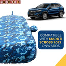 Autofact Scross Car Cover - TearTough - Dog Proof / Waterproof Car Body Cover for Maruti Scross - With Mirror & Antenna Pockets, Triple Stitched, Bottom Fully Elastic, Adjustable Belt and Buckle (Airforce Blue 4x4)
