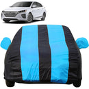 Autofact Ioniq Car Cover - EasyShield - Car Body Cover for Hyundai Ioniq - With Mirror Pockets, Triple Stitched, Bottom Fully Elastic, Adjustable Belt and Buckle (Teak Blue Stripes)