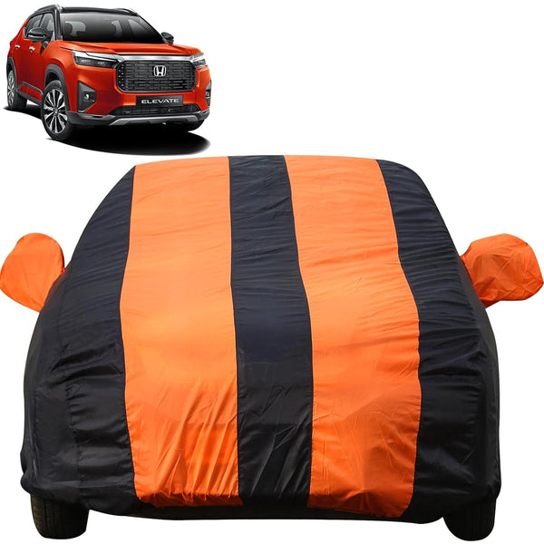 Autofact Elevate Car Cover - EasyShield - Car Body Cover for Honda Elevate - With Mirror Pockets, Triple Stitched, Bottom Fully Elastic, Adjustable Belt and Buckle (Orange Blue Stripes)