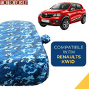 Autofact Kwid Car Cover - TearTough - Dog Proof / Waterproof Car Body Cover for Renaults Kwid - With Mirror Pockets, Triple Stitched, Bottom Fully Elastic, Adjustable Belt and Buckle (Airforce Blue 4x4)