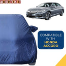 Autofact Accord Car Cover - CoreProtect - Water Resistant Car Body Cover for Honda Accord - With Mirror Pockets, Triple Stitched, Bottom Fully Elastic, Adjustable Belt and Buckle (Navy 210D)