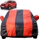 Autofact Kwid Car Cover - EasyShield - Car Body Cover for Renaults Kwid - With Mirror Pockets, Triple Stitched, Bottom Fully Elastic, Adjustable Belt and Buckle (Red Blue Stripes)