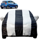 Autofact New Santro Car Cover - EasyShield - Car Body Cover for Hyundai New Santro - With Mirror Pockets, Triple Stitched, Bottom Fully Elastic, Adjustable Belt and Buckle (White Blue Stripes)