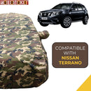 Autofact Terrano Car Cover - TearTough - Dog Proof / Waterproof Car Body Cover for Nissan Terrano - With Mirror Pockets, Triple Stitched, Bottom Fully Elastic, Adjustable Belt and Buckle (Jungle Print 4x4)