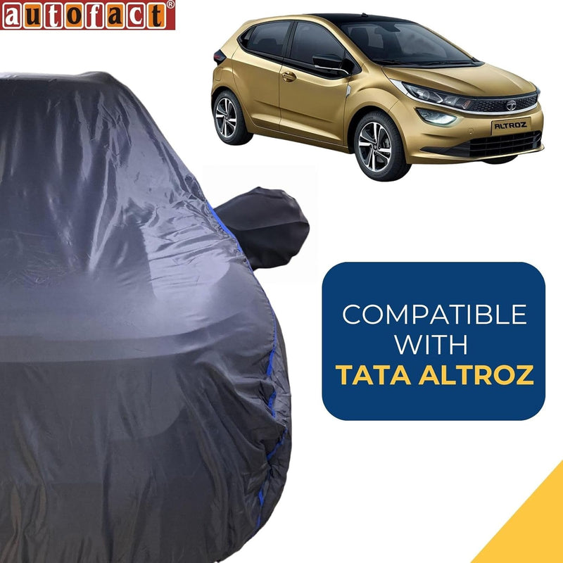 Autofact Altroz Car Cover - CoreProtect - Water Resistant Car Body Cover for Tata Altroz - With Mirror Pockets, Triple Stitched, Bottom Fully Elastic, Adjustable Belt and Buckle (Grey 210D)
