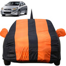 Autofact Verna Fludic Car Cover - EasyShield - Car Body Cover for Hyundai Verna Fludic - With Mirror Pockets, Triple Stitched, Bottom Fully Elastic, Adjustable Belt and Buckle (Orange Blue Stripes)