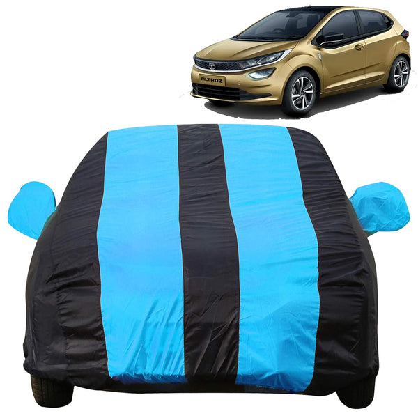 Autofact Altroz Car Cover - EasyShield - Car Body Cover for Tata Altroz - With Mirror Pockets, Triple Stitched, Bottom Fully Elastic, Adjustable Belt and Buckle (Teak Blue Stripes)
