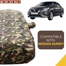 Autofact Sunny Car Cover - TearTough - Dog Proof / Waterproof Car Body Cover for Nissan Sunny - With Mirror Pockets, Triple Stitched, Bottom Fully Elastic, Adjustable Belt and Buckle (Jungle Print 4x4)