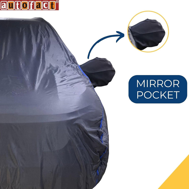 Autofact Wagon r / Wagonr Car Cover - CoreProtect - Water Resistant Car Body Cover for Maruti Wagon r / Wagonr - With Mirror Pockets, Triple Stitched, Bottom Fully Elastic, Adjustable Belt and Buckle (Grey 210D)