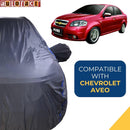 Autofact Aveo Car Cover - CoreProtect - Water Resistant Car Body Cover for Chevrolet Aveo - With Mirror Pockets, Triple Stitched, Bottom Fully Elastic, Adjustable Belt and Buckle (Grey 210D)