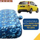 Autofact Figo Old Model Car Cover - TearTough - Dog Proof / Waterproof Car Body Cover for Ford Figo Old Model - With Mirror Pockets, Triple Stitched, Bottom Fully Elastic, Adjustable Belt and Buckle (Airforce Blue 4x4)