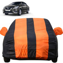 Autofact Sunny Car Cover - EasyShield - Car Body Cover for Nissan Sunny - With Mirror Pockets, Triple Stitched, Bottom Fully Elastic, Adjustable Belt and Buckle (Orange Blue Stripes)