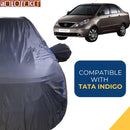 Autofact Indigo Car Cover - CoreProtect - Water Resistant Car Body Cover for Tata Indigo - With Mirror Pockets, Triple Stitched, Bottom Fully Elastic, Adjustable Belt and Buckle (Grey 210D)