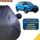 Autofact Urban Cruiser Hyryder Car Cover - CoreProtect - Water Resistant Car Body Cover for Toyota Urban Cruiser Hyryder - With Mirror Pockets, Triple Stitched, Bottom Fully Elastic, Adjustable Belt and Buckle (Grey 210D)