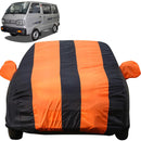 Autofact Van / Omni Car Cover - EasyShield - Car Body Cover for Maruti Van / Omni - With Mirror Pockets, Triple Stitched, Bottom Fully Elastic, Adjustable Belt and Buckle (Orange Blue Stripes)