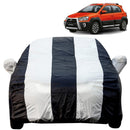 Autofact Etios Cross Car Cover - EasyShield - Car Body Cover for Toyota Etios Cross - With Mirror Pockets, Triple Stitched, Bottom Fully Elastic, Adjustable Belt and Buckle (White Blue Stripes)