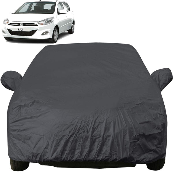 Autofact i10 Car Cover - EasyShield - Car Body Cover for Hyundai i10 - With Mirror Pockets, Triple Stitched, Bottom Fully Elastic, Adjustable Belt and Buckle (Grey 190T)