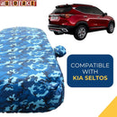 Autofact Kia Seltos Car Cover - TearTough - Dog Proof / Waterproof Car Body Cover for Kia Seltos - With Mirror Pockets, Triple Stitched, Bottom Fully Elastic, Adjustable Belt and Buckle (Airforce Blue 4x4)