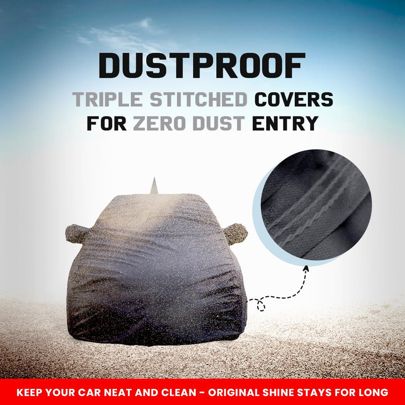 Autofact Swift Car Cover - TearTough - Dog Proof / Waterproof Car Body Cover for Maruti Swift - With Mirror & Antenna Pockets, Triple Stitched, Bottom Fully Elastic, Adjustable Belt and Buckle (Grey 4x4)