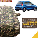 Autofact New Santro Car Cover - TearTough - Dog Proof / Waterproof Car Body Cover for Hyundai New Santro - With Mirror Pockets, Triple Stitched, Bottom Fully Elastic, Adjustable Belt and Buckle (Jungle Print 4x4)