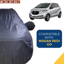 Autofact Redi Go Car Cover - CoreProtect - Water Resistant Car Body Cover for Nissan Redi Go - With Mirror Pockets, Triple Stitched, Bottom Fully Elastic, Adjustable Belt and Buckle (Grey 210D)